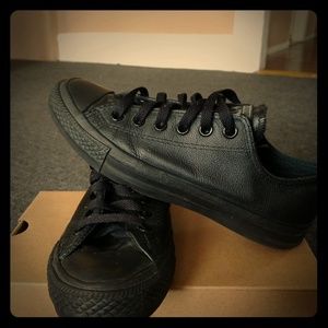 Black Leather Converse - Womens 7